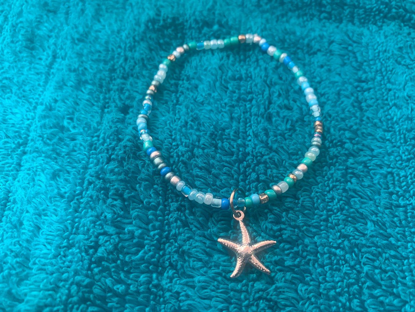 Silver Starfish Charm Seed Bead Bracelet